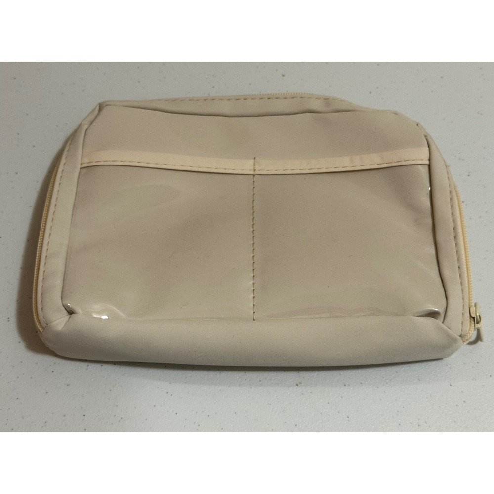 Cream Zippered Stationery Organizer Pouch with Clear Window and 3 Pens Set